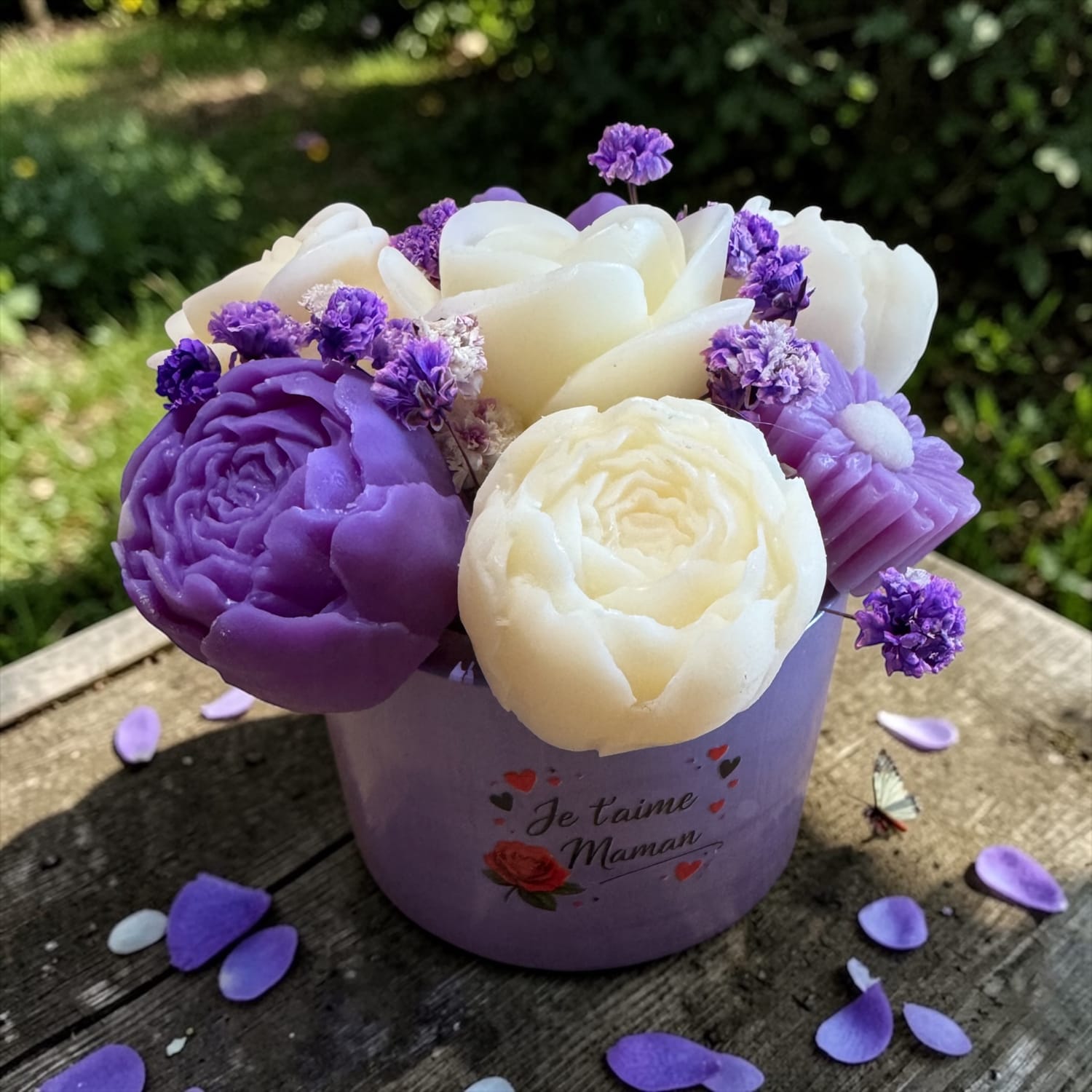 Mini bouquet spéciale fête des mères pot violet