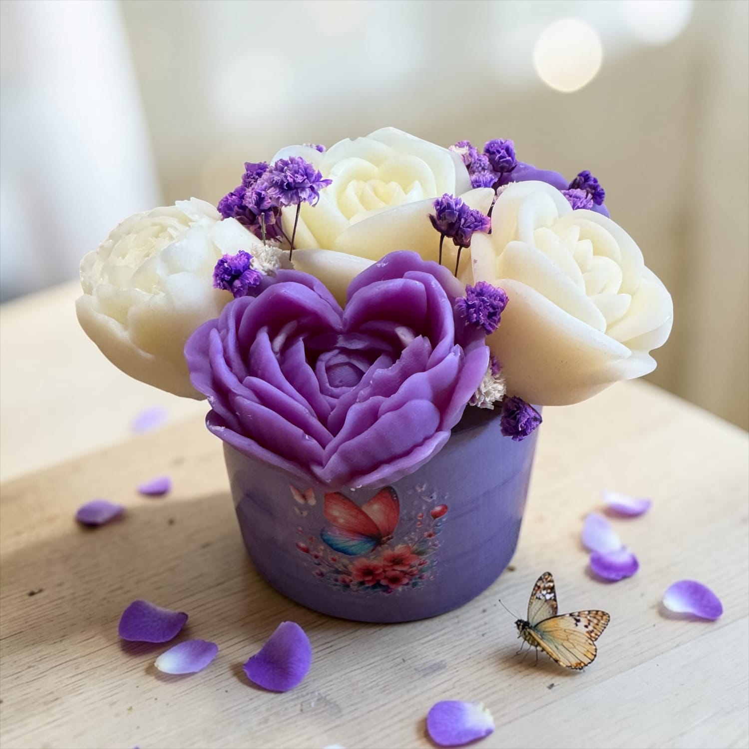 Mini bouquet papillon pot violet